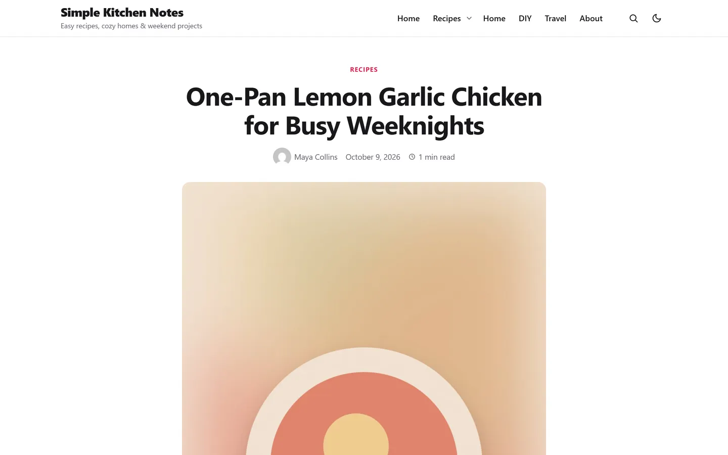 A single post in PinBoostr Blog: category, a large headline, author and reading time, and a tall featured image in a centred column