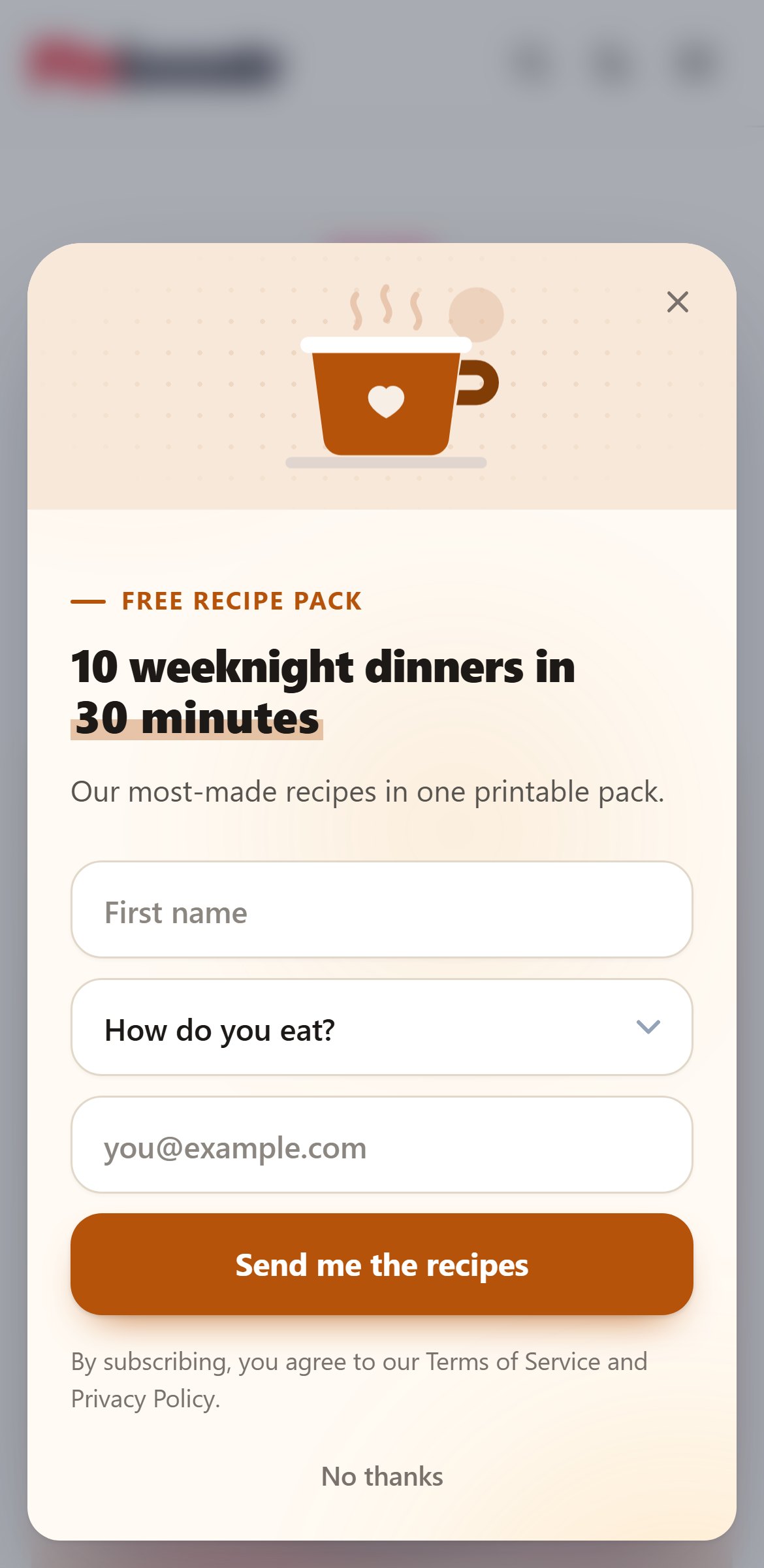 A PinBoostr Leads recipe popup on a phone, with name, dropdown and email fields and a large button