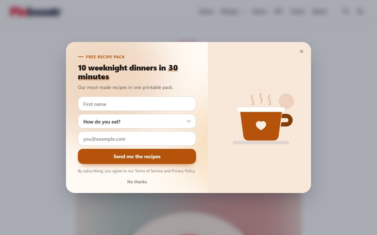 A PinBoostr Leads email popup on a blog post, offering a free download in exchange for an email address