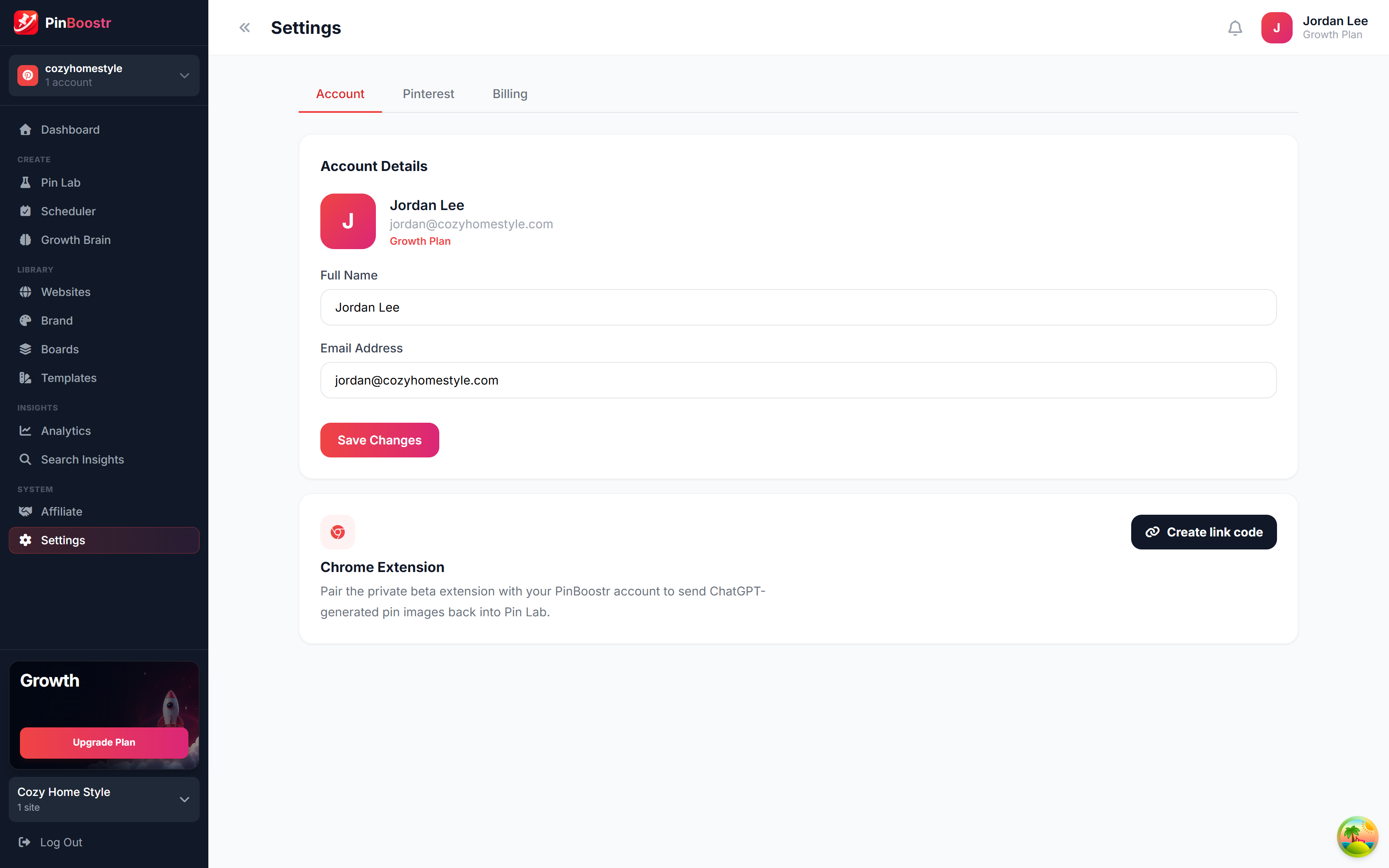 Manage account, plan & billing screenshot