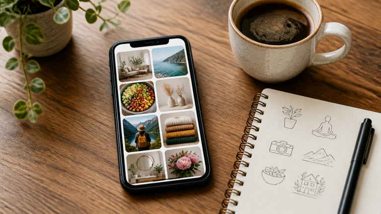 Person planning travel on laptop with Pinterest board open