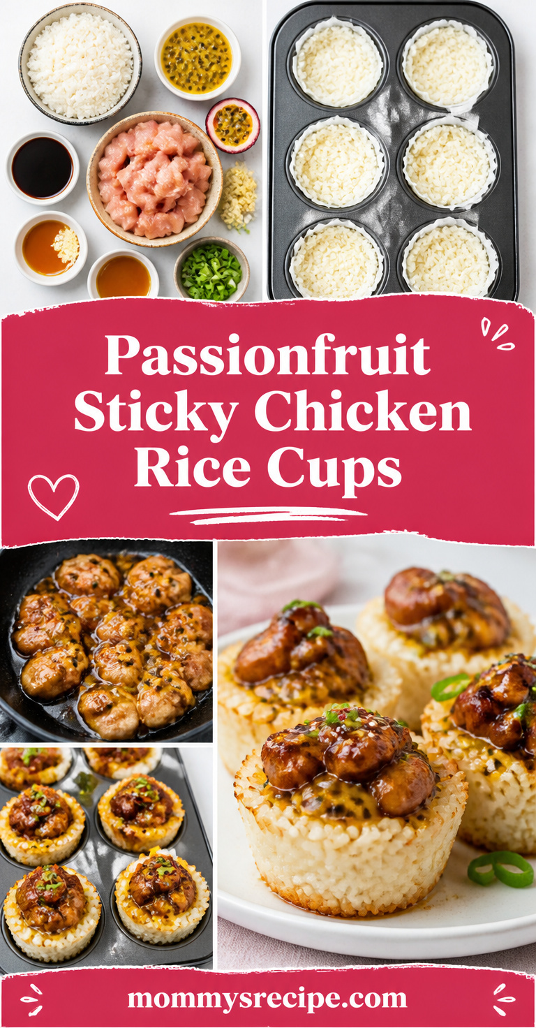 Passionfruit sticky chicken rice cups pin