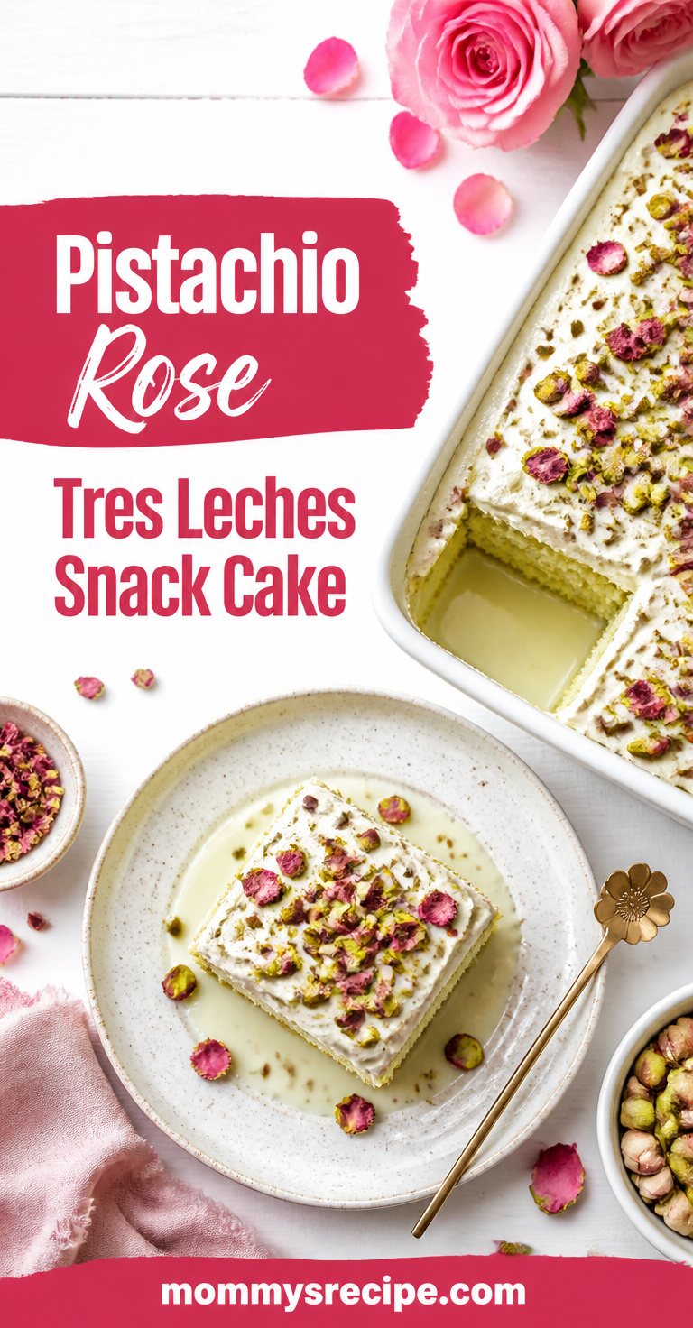 Pistachio rose tres leches snack cake pin