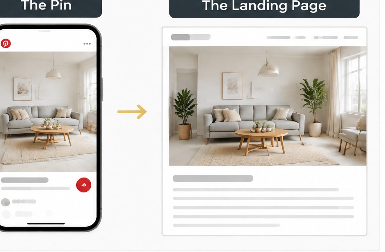 Demonstration of a visual bridge where the Pinterest pin matches the blog post header.